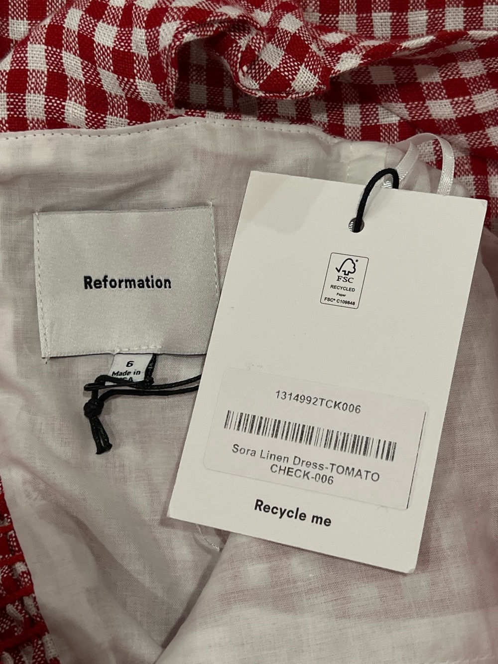 Reformation Sora Linen Dress – Tomato Check Gingham - NWT NEW - Picture 9 of 12